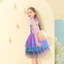 LQSZ Girls Tulle Dresses Princess Flutter Sleeve Tutu Dress for Toddler Girl 3-12 Years (Purple)