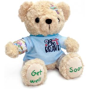 Get Well Soon Bear for Surgery Recovery Gifts, Emotional Comfort Stuffed Animal for Kids & Women, Tonsillectomy & Appendix Post-Op Plush, Be Brave Hospital Patient Companion, 8 Inch Beige