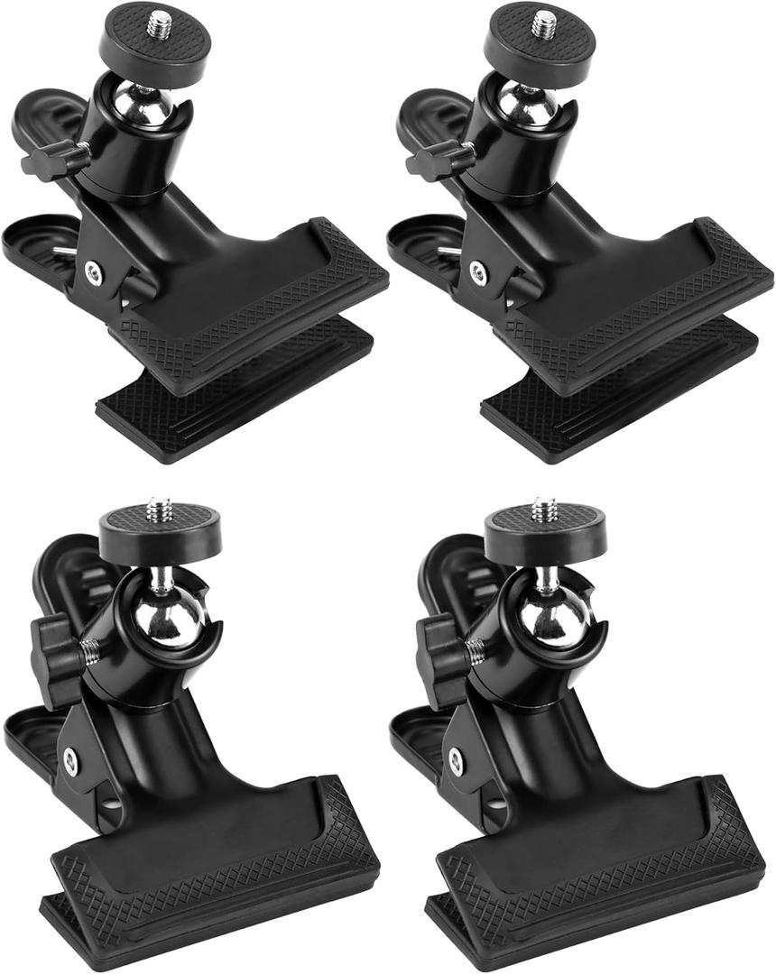 QWORK 4 Pack Multifunctional Tripod Camera Clamp Flash Holder with 360 Swivel Tripod Mini Ball Head, Black