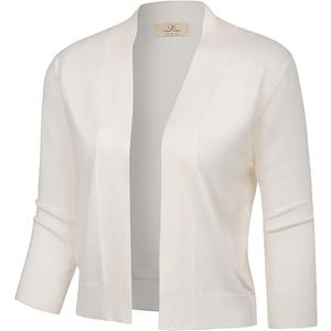 GRACE KARIN Women's 3/4 Sleeve Knit Cropped Cardigan Sweaters Open Front Bolero Shrugs Sweater Tops, L, Ivory White
