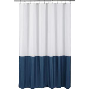 ALYVIA SPRING Waterproof Fabric Shower Curtain Liner - Soft & Light-Weight Cloth Shower Liner, 3 Bottom Magnets, Hotel Quality & Machine Washable - Standard Size 72x72, White and Navy