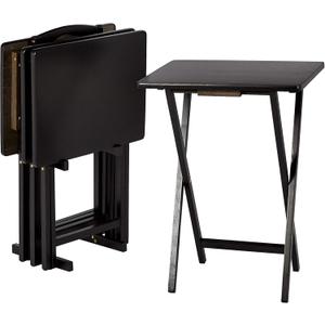Amazon Basics Portable TV Dinner 4-Pack Rectangular Folding Tray Table with Storage Rack, Black, 15" x 19" x 26"