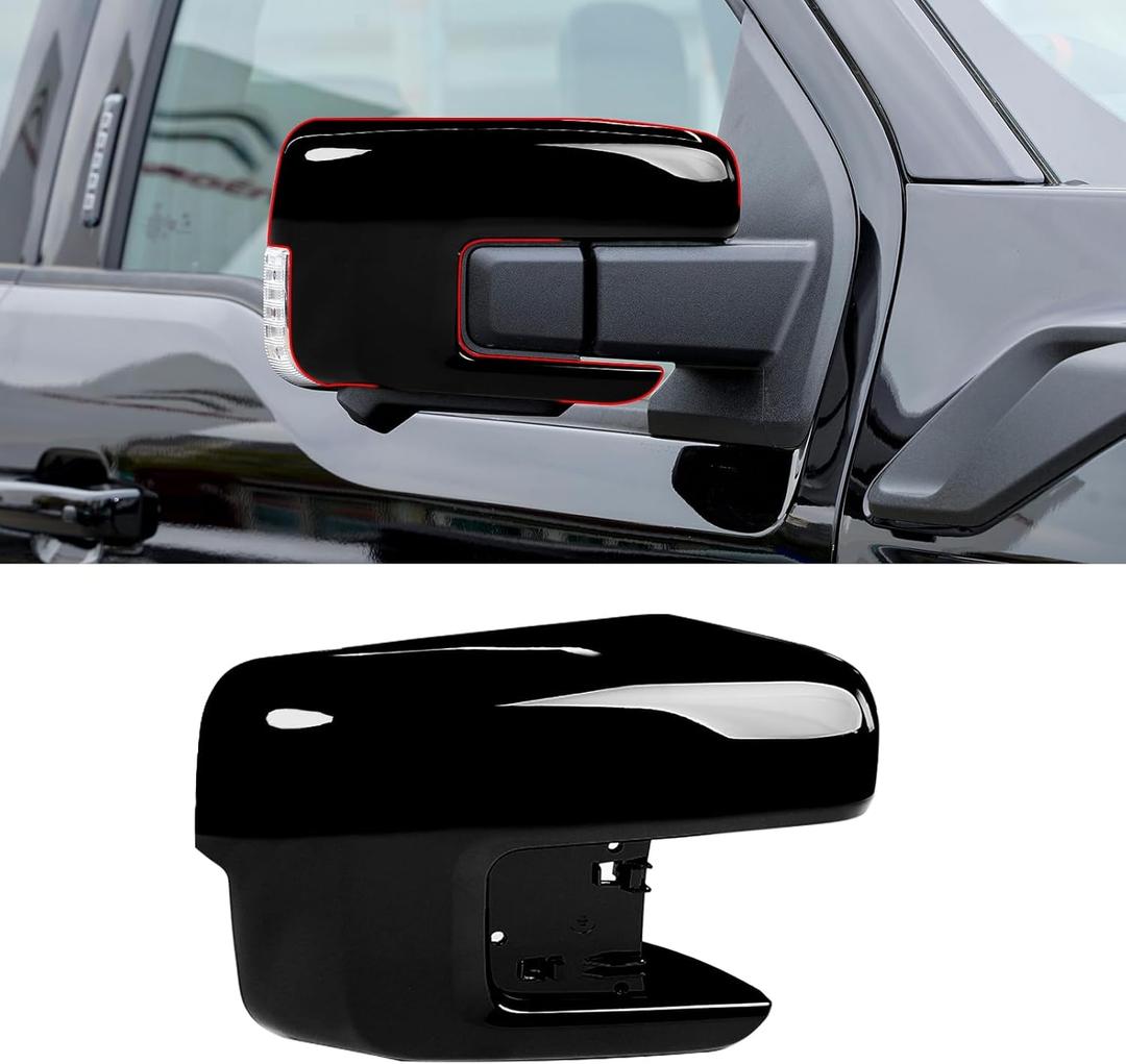 Moonlinks Compatible with 2021 2022 2023 2024 2025 Ford F150 Right Side Mirror Cover Replacement, Glossy Black Exterior Right Passenger Side Door Rear view Mirror Cap Trim, WITH Turn Signal Light