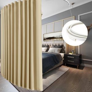 RYB HOME Room Divider Curtains with Flexible Track Wall Mount&Ceiling Mount, Blackout Floor to Ceiling Curtains with Hooks for Living Room/Sliding Door/Bedroom, Biscotti Beige, W100 x L108, 1 Panel