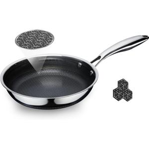 8" Non Stick Frying Pans, Hybrid Ceramic Stainless Steel Pan, Skillet with Stay-Cool Handle, Non Toxic, PFAS PFOA PTFE Free, Dishwasher & Oven Safe, Induction, Compatible with All Cooktops