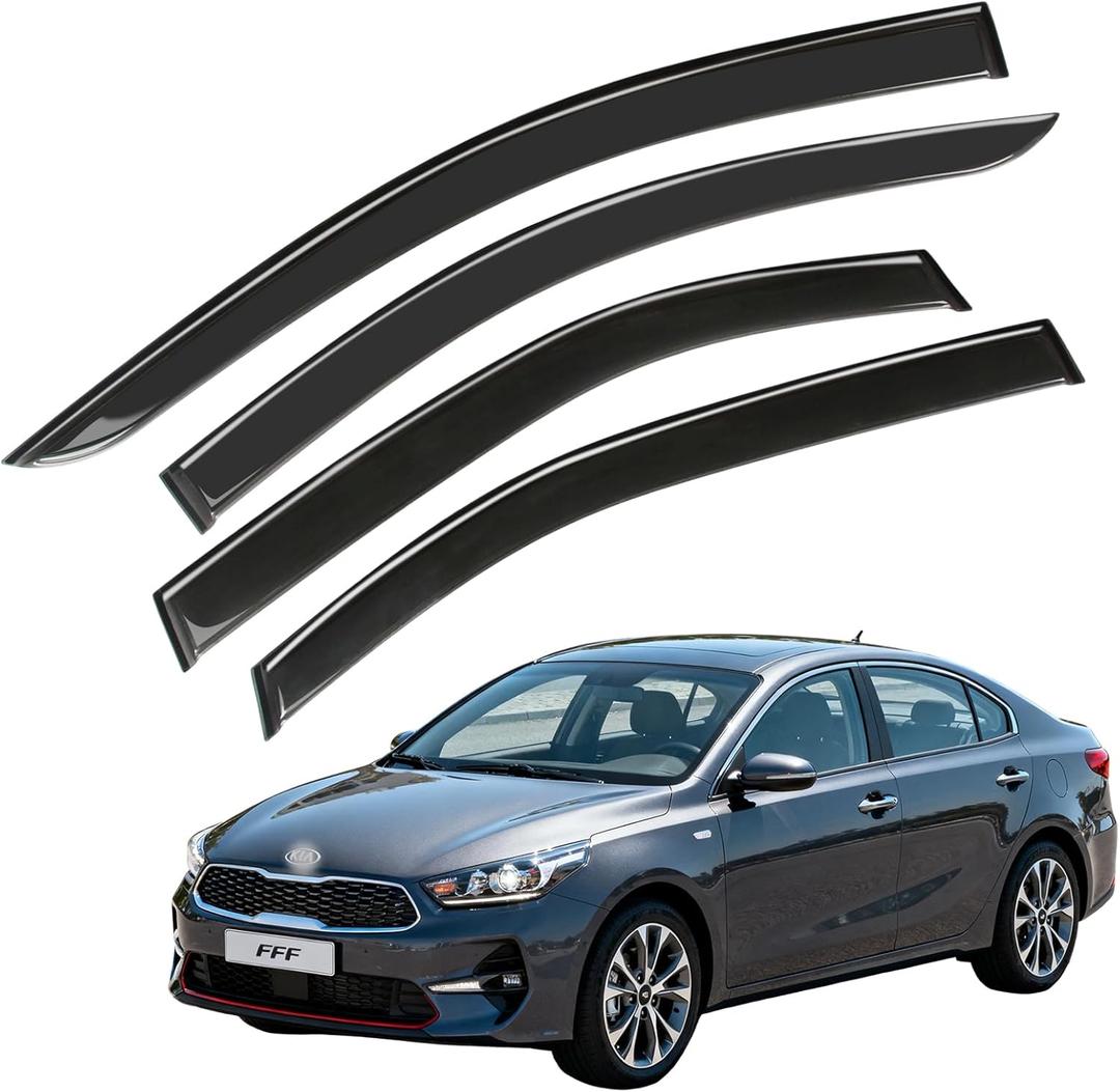 Window Visor Wind Deflector, 4PCS Tape-On Rain Guards for 2019 2020 2021 2022 2023 2024 2025 Kia Forte, Outside Mount Sun Shade Side Window Vent Visors, Black