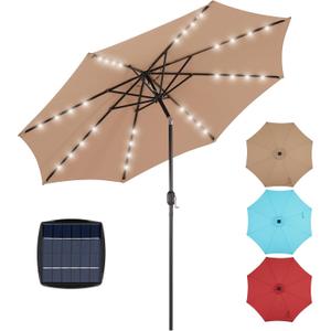 OLIXIS 10FT Solar Patio Umbrella with Lights, Tilt and Crank Button, 8 Sturdy Ribs Waterproof, 32 LED Patio Table Umbrellas Sun Shade for Poolside, Terrace, Beach and Outdoor Restaurant, Khaki (Brown) OLIXIS 10FT Solar Patio Umbrella with Lights, Tilt and Crank Button, 8 Sturdy Ribs Waterproof, 32 LED Patio Table Umbrellas Sun Shade for Poolside, Terrace, Beach and Outdoor Restaurant, Khaki (Brown)