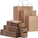 FACEBAG 90-Pack Brown Kraft Paper Bags with Handles Bulk, Assorted Sizes Gift BagsGroceryRetailPartyBirthdayShoppingBusinessGoodyCraftMerchandise Take Out Sacks