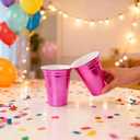 100 Count Metallic Pink Plastic Cups - 16 oz Disposable Plastic Party Cups for Easy Cleanup and Large Gatherings, Assorted Colors Cups for Birthdays, Parties, Christmas and Everyday