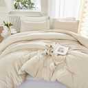 Litanika Queen Comforter Set Beige, 3 Pieces Lightweight Fluffy Solid Bedding Comforter Set, Down Alternative Comforter All Season Bed Set Gift Choice (Queen (90"x90"), 02 - Beige)