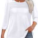 White Tops for Womens 3/ 4 Length Sleeve Blouses Dressy Casual Plus Size Tshirts Shirts Spring Summer Outfits Pleated 3XL
