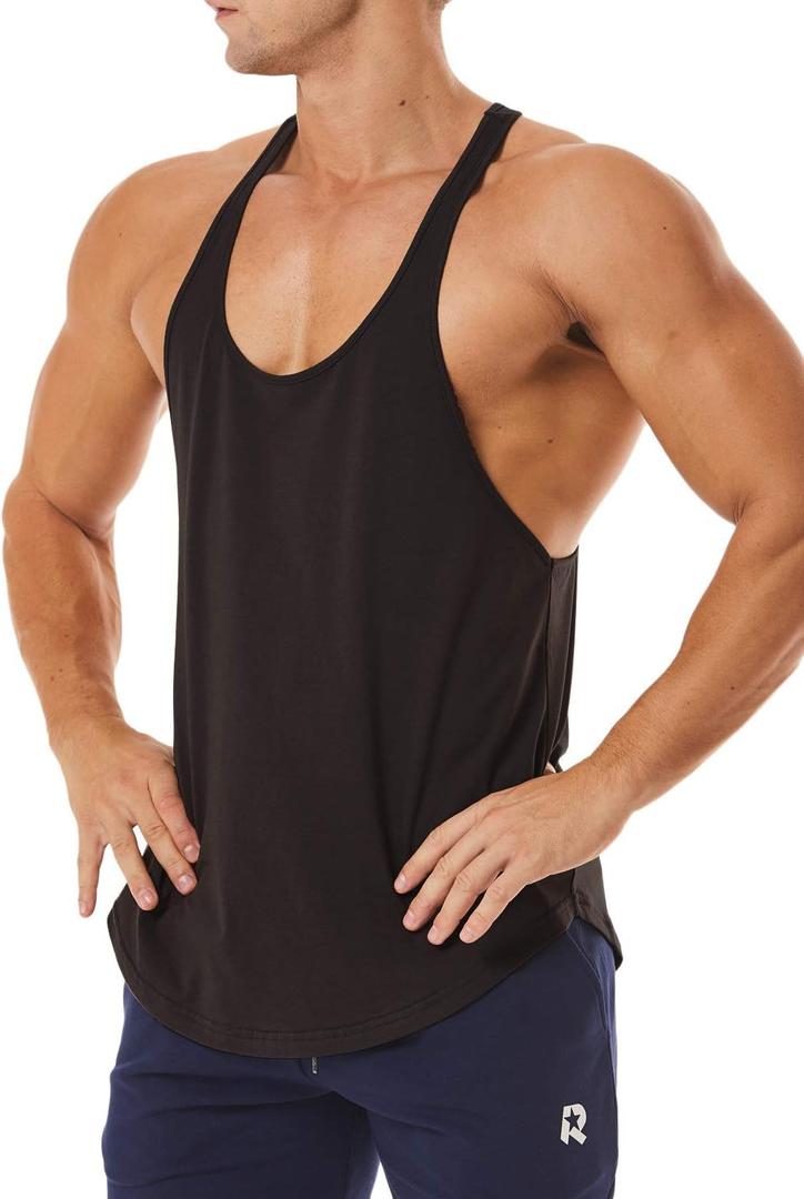 Men's Workout Quick Dry Soft Gym Bodybuilding Stringer Tank Tops (Black), S