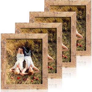 8x10 Picture Frame Set of 4, High Definition Real Glass Rustic Brown Frame, 8 x 10 Wood Photo Frames for Desktop Display and Wall Mounting 8x10 Picture Frame Set of 4, High Definition Real Glass Rustic Brown Frame, 8 x 10 Wood Photo Frames for Desktop Display and Wall Mounting