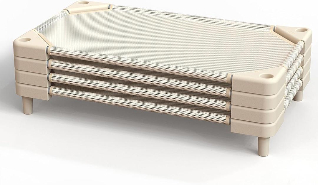 Daycare Cots,Stackable Preschool Cot for Kids (4 Packs,Light Beige,40"x23")