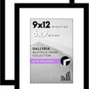 Americanflat 9x12 Picture Frame with Polished Plexiglass - Set of 2 - Use as 6x9 Frame with Mat or Display 9x12 Photo Without Mat - Galleria Collection - Picture Frames for Wall Display - Black