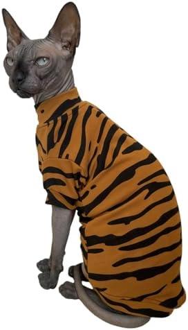 Limited Edition Sphynx Cat Cotton T-Shirts Hairless Cat Sweatshirt Pet Kitten Clothes Round Collar Kitten Shirts Vest Cats & Small Dogs Apparel (Siberian Tiger, XL)