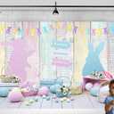 Easter Photo Prop 7x5ft Durable Fabric Spring Easter Backdrops for Photography Colourful Wood Floor Eggs Happy Bunny Rabbit Rustic Wooden Wall Backdrop
