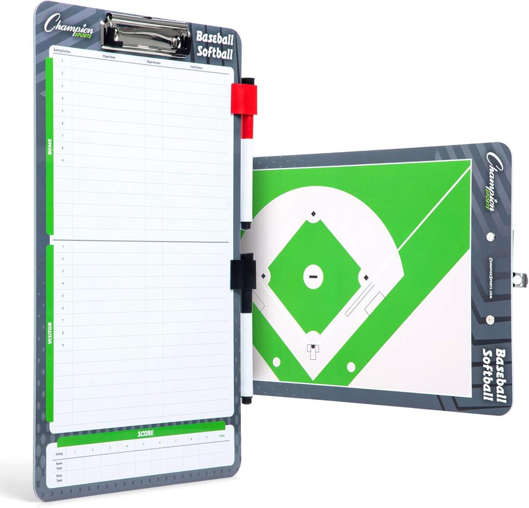 Champion Sports Large & XL Dry Erase Board For Coaching - Whiteboards for Strategizing, Techniques, Plays - 2-Sided Boards with Front Side Full Field - Backside Half Field and Lineup (Baseball/Softball)