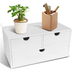 Charmewooden desk organizer with drawers countertop drawer organizer Tabletop Storage Organization Box Home Office Workspace Bathroom Toiletries Supplies (white)