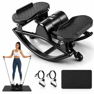 Rock Stepper, Side to Side Lateral Rocking Exercise Machine for Home Workout, Low-Impact Lateral Stair Stepper with Resistance Bands & LCD Monitor, 250 LBS Capacity Fitness Equipment (Pink)