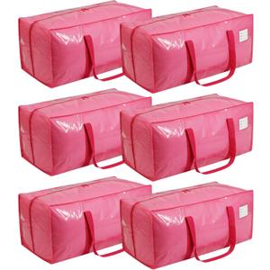 VTSVTS 6 Pack Extra Heavy Duty Large Moving Bags with Comfortable Handle & Strong Zipper,Storage Totes for Space Saving Moving Storage College Supplies Alternative to Moving Box,Pink