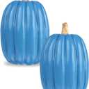 vensovo 8.5 Inch Large Blue Pumpkins for Decorating - 2PCS Big Foam Decorative Pumpkin for Fall Decoration, Paintable Artificial Pumpkins Perfect for Halloween Thanksgiving Decor (Gold Handle)