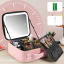 Extrei Gent Makeup Travel Train Case with Mirror LED Light 3 Adjustable Brightness Large Cosmetic Bag Portable Storage Adjustable Partition Waterproof Makeup Brushes Make up Jewelry Gift for Women, Pink