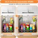 Expandable Under Sink Organizer with 5-Level Height Adjustment,2 Tier Under Sink Organizer Pull-Out Under Sink Drawers Cabinet Organizer for Kitchen & Bathroom Storage,Black,Large