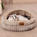 CHEERPALS Cat Cave Bed for Indoor Cats, Washable Covered Cat Bed Hooded Kitty Bed Soft Fluffy Pet Bed for Puppy and Small Dog, Khaki