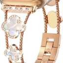 Bling Diamond Band Compatible with Apple Watch Bands for Women 40mm 41mm 38mm 42mm Series 11 10 9 8 7 6 5 4 SE3 3 2 1, Jewelry Metal Bracelet Wristband, Cute Lucky Clover Dressy iWatch Band (Rose Gold/Iridescent)