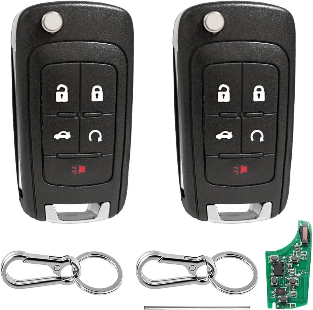 5 Button Keyless Entry Remote Control Flip Key Fob Replacement for Chevy Cruze Impala Malibu Sonic Equinox Camaro Buick Regal Encore Verano Lacrosse GMC Terrain 2010-2019 315MHz with Chip - 2 Pack