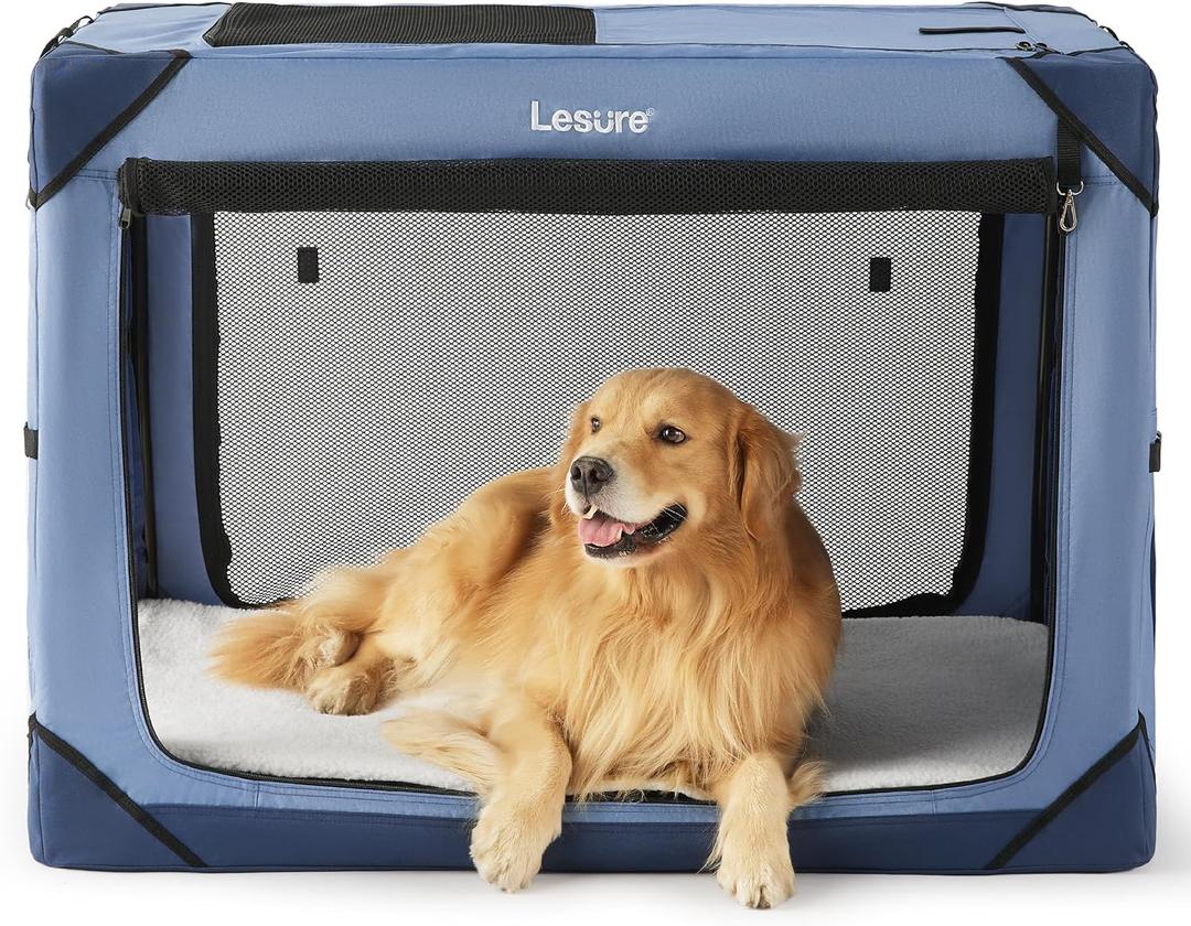 Lesure Collapsible Dog Crate - Portable Travel Kennel for Extra Large Dog, 4-Door Pet Crate with Mesh Windows, Indoor & Outdoor, Blue