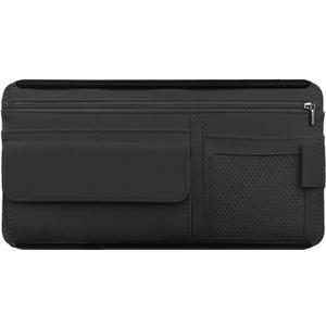 Car Sun Visor Storage Bag, Soft Leather Surface Organizer, Scratch-Resistant Auto Sunshade Organizer Bag, Can Store ID Card, Eyeglasses, Pen, Driving License etc (Black)