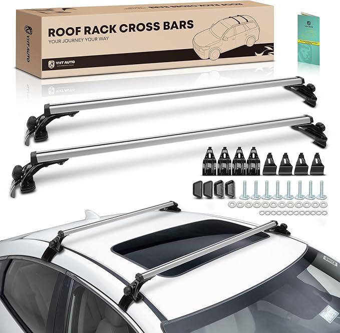 YHTAUTO 165LBS 48" Upgraded Universal Roof Rack Cross Bars with 3 Pair of Mounting Clamps - Fit Vehicle W/Naked Roof - T6063 Aluminum Window Frame CrossBars Anti-Rust for Roof Width Less Than 47.24" Universal Van Ladder Roof Racks, Adjustable Length 48''-67''