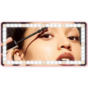Car Sun Visor Vanity Mirror with Lights, Pink Rechargeable Car Makeup Mirror Accessories, Birthday Gifts for Women Girl, 3 Light Modes, Dimmable Touch Led Screen, Universal for Car Truck