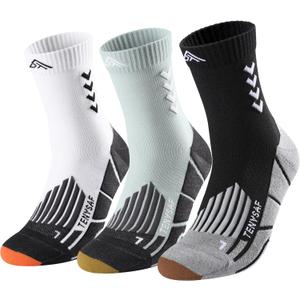 Compression Crew Running Socks: Athletic Socks for Men Women with Cushion,3 Pairs Work Hiking Basketball Sport Socks (A-White Gray Black-3Pairs, 9-13)