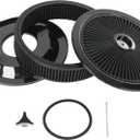 High Flow 14"x3" Round Air Cleaner filter Kit Compatible with GMC Chevy Ford Chrysler Dodge V8 with Flow-Thru Lid Caburetor 5-1/8" Carb Neck Black