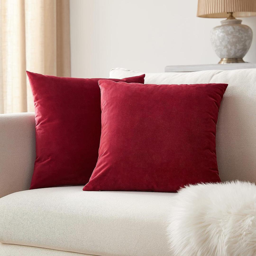 Pack of 2 Couch Throw Pillow Covers 20x20 Inch Fall Soft White Linen Pillow Covers for Sofa Living Room Solid Dyed Pillow Cases, Non-Shedding (Red, 18x18'')