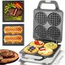 SugarWhisk 2 in 1 Mini Waffle Maker with Removable Plates, Panini Press Sandwich Maker, Sandwich Press, Waflera Electrica, Sandwichera Electrica, 4 X 4 Inch Classic Waffle Maker for Kids, White