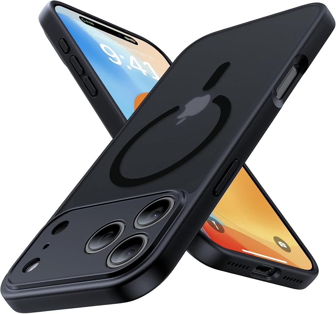 4 x Magnetic Shockproof for iPhone 17 Pro Max Case,Upgrade[Camera Protection][Compatible with Magsafe][Non-Slip][Mil-Grade Protection] Slim Translucent Matte Phone Case for iPhone 17 Pro Max,Black