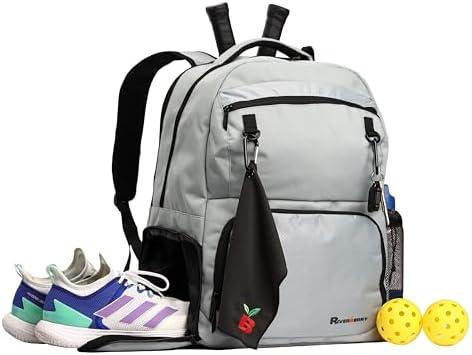River Berry Pickleball Bag for Women & Men with Sports Towel-Portable Sports Backpack w/Shoulder Straps- Ample Storage Pickleball Paddle Bag Stores 4 Paddles, 2 Bottles & Other Personal Items (Gray)