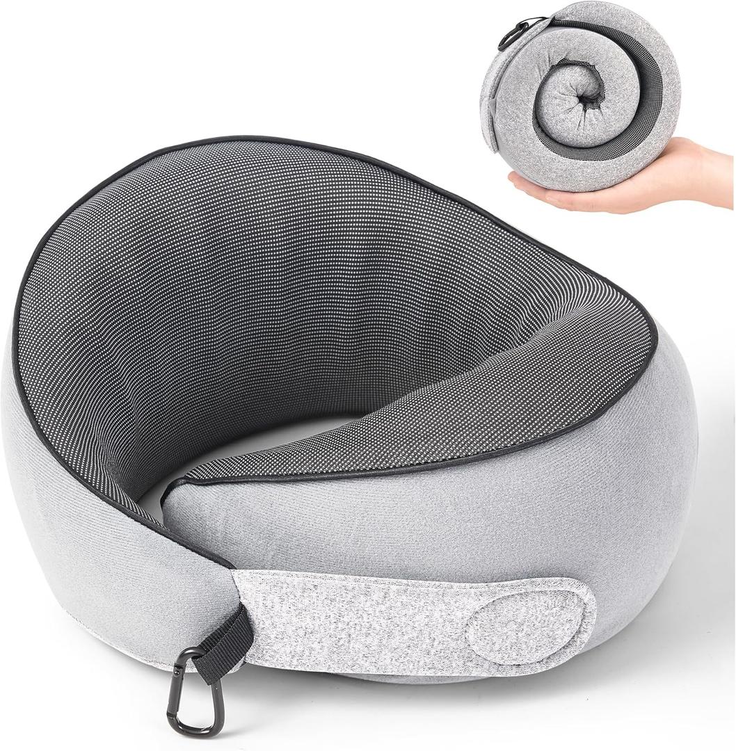 Travel Pillow, 100% Pure Memory Foam Travel Neck Pillow Airplane Neck Support Ergonomic Design for Traveling Suitable for Airplanes,Offices and Cars-Gray
