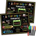 First and Last Day of School Board Double Sided 11.8 x 8.6 Inch Chalkboard Sign with 6 Liquid Chalk Markers Reusable Photo Booth Prop for Pre-K Kindergarten Primary Student Boys Girls (Wide Style)