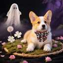 Maca Bates Halloween Dog Collar Spooky Ghost Dogs Collars with Bow Black and White Puppy Colar with Bowtie Adjustable Birthday Gift for XS Small Medium Large XL Girls Boys Male Female Dogs Pet