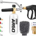 Foam Cannon for Pressure Washer, Stubby Gun with Dual Connector (M22-15mm Adapter + Wash Mitt), 5 Nozzles Tips, 4000 PSI Pressure Washer Gun, 1/4" Quick Connect for Auto/Home, 1 Liter