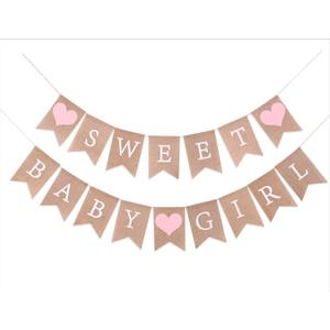 Sweet Baby Girl Burlap Banner - Sweet Baby Boy Shower Decorations, Rustic Baby Shower Decorations, Photo Decoration Props (Sweet Baby Girl Pink)