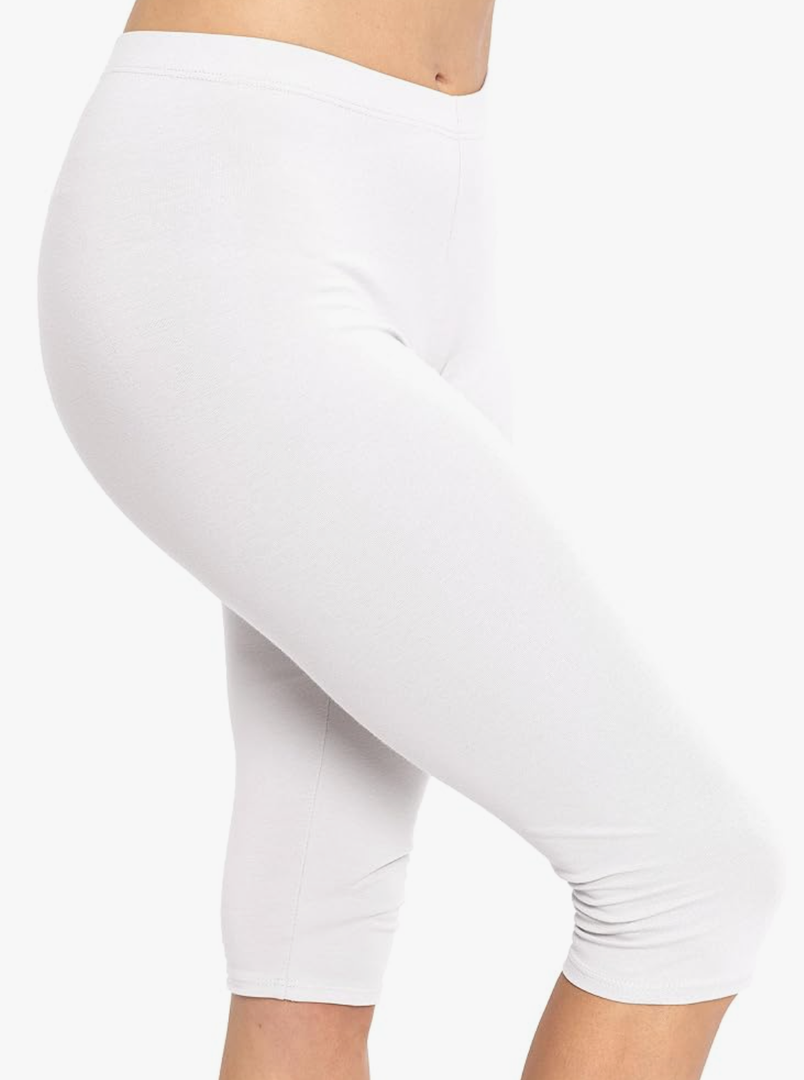 Women's and Plus Size Knee-Length and Ankle Length Leggings (White, XXL)