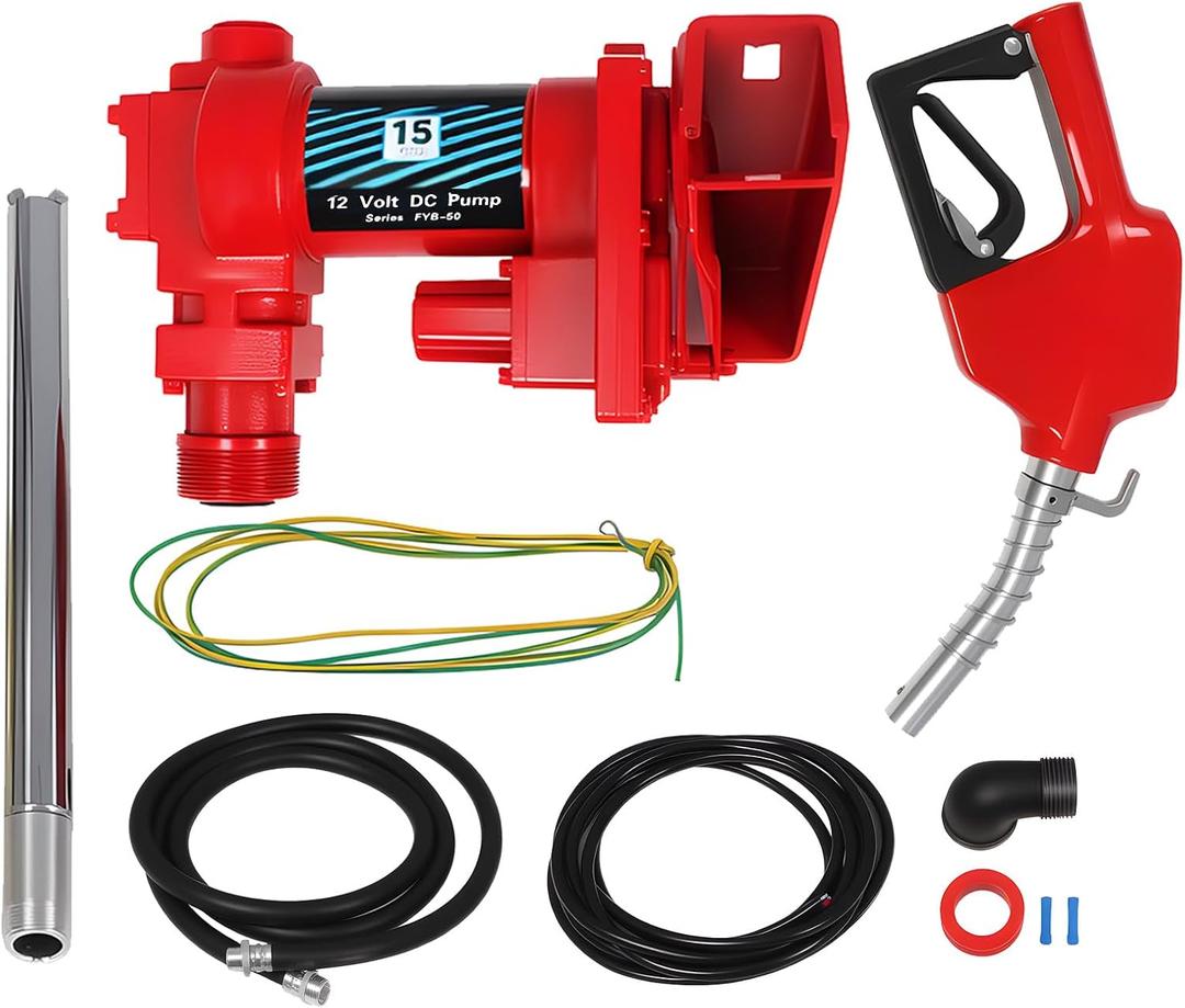 12 Volt 15 GPM Explosion Proof Fuel Transfer Pump Compatible with Gasoline, Diesel, Kerosene, Mineral Oil and Similar Fuels or Oils (Package B)