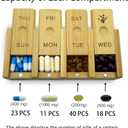 7-Day Bamboo Weekly Pill Organizer for Medicine Supplement, Arthritis Friendly Wood Pill Case Box for Vitamin, Daily Portable Travel Pill Holder Dispenser Container Keeper