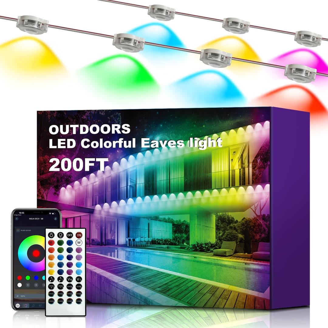 XINKAITE 200FT Permanent Outdoor Lights with 100 LEDs - Smart RGB+IC with 16 Million DIY Colors, IP67 Waterproof, App & Remote Control, Hundreds of Dynamic & Scene Modes for Holidays, Christmas & Home